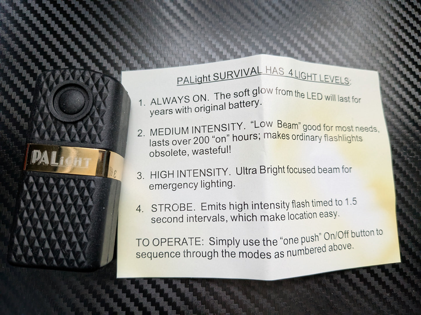 PALight Survival PLUS 9V Battery LED Flashlight - White LED - Black Body - 4 Light Levels