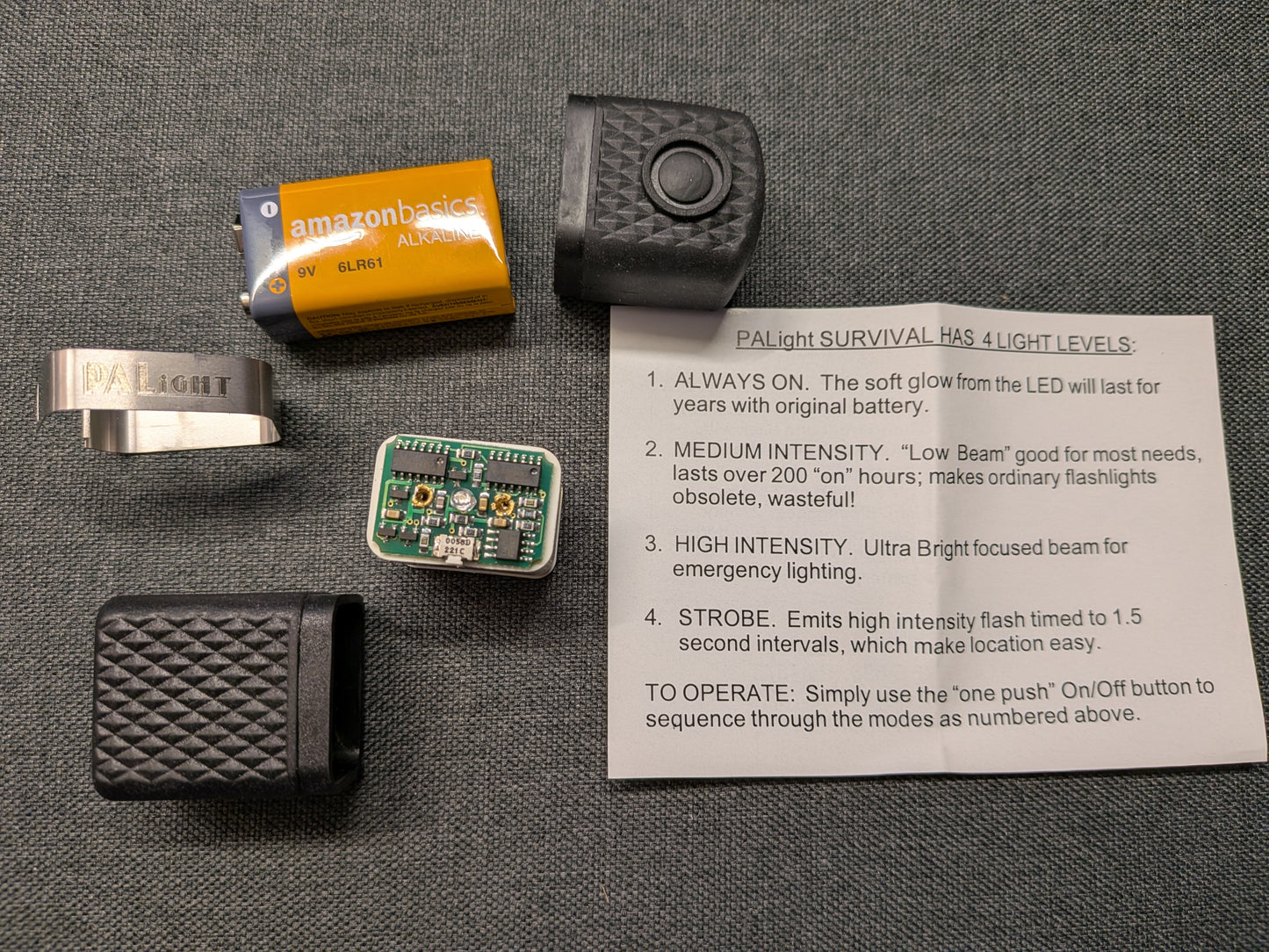 PALight Survival PLUS 9V Battery LED Flashlight - Blue LED - Black Body/Silver Trim - 4 Light Levels