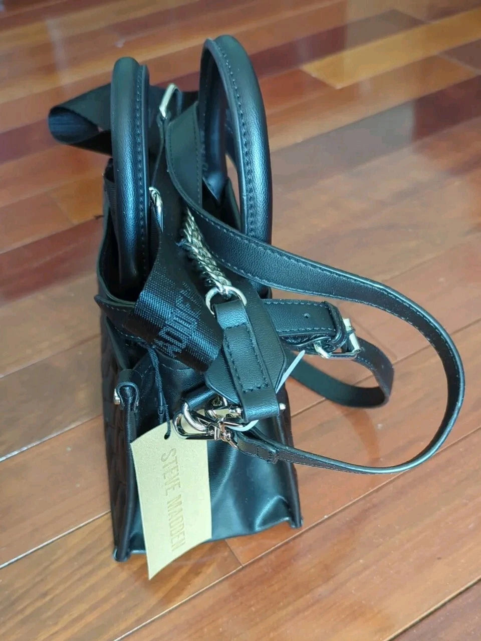 Steve Madden BNIKO Satchel Crossbody Bag with Double Strap in Black