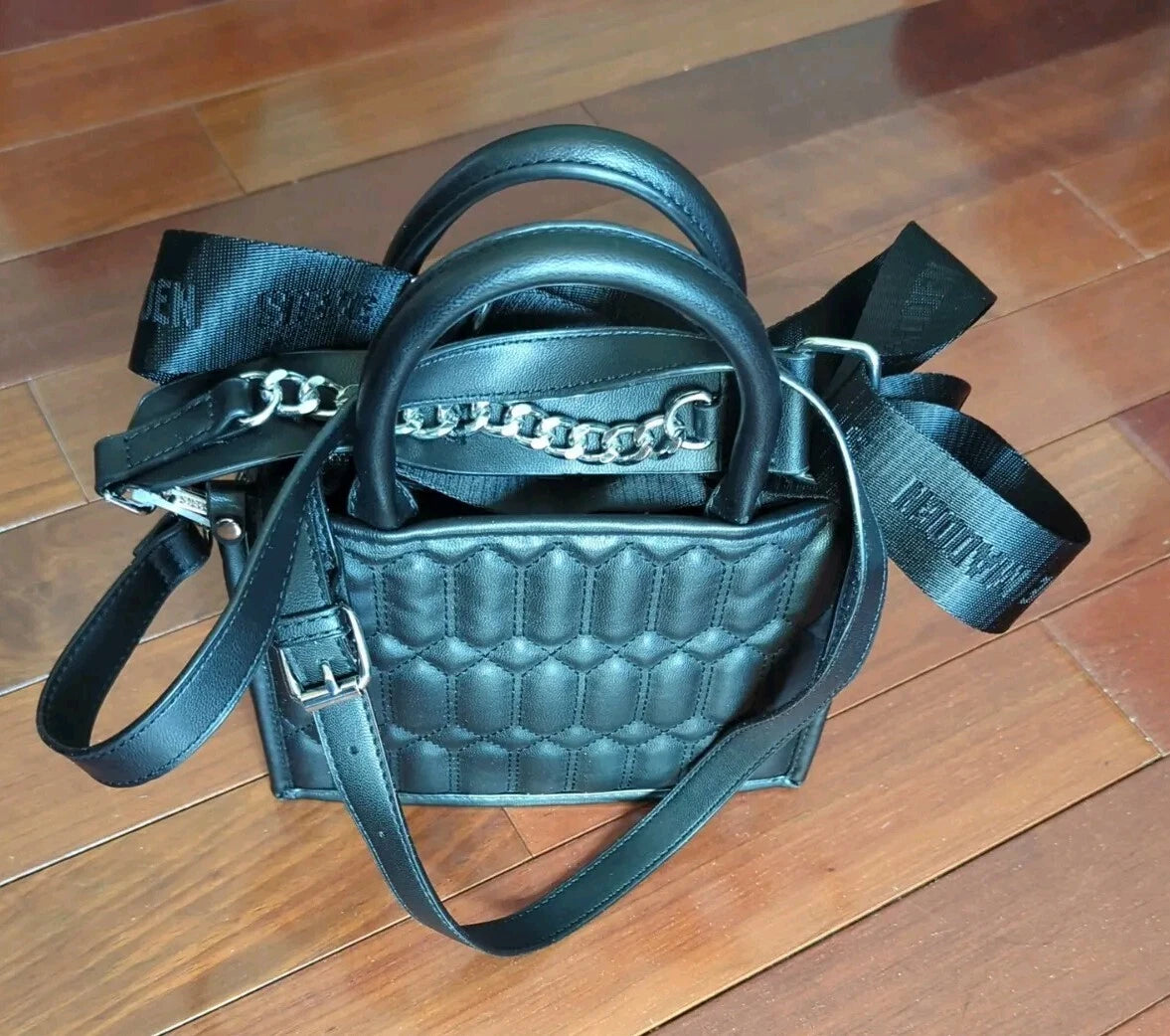 Steve Madden BNIKO Satchel Crossbody Bag with Double Strap in Black